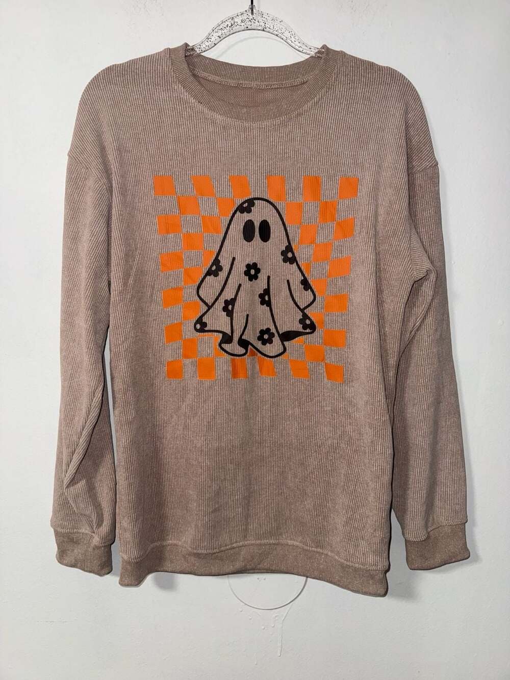 Simply Sage Market Women's Graphic Sweatshirt Checkered Flower Ghost